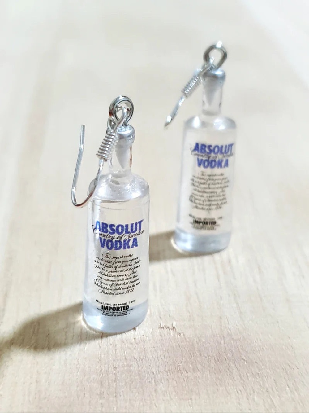 NEW Absolut Vodka Bottle Miniature Earrings Fun Gift Happy Hour Mini Brands Prop